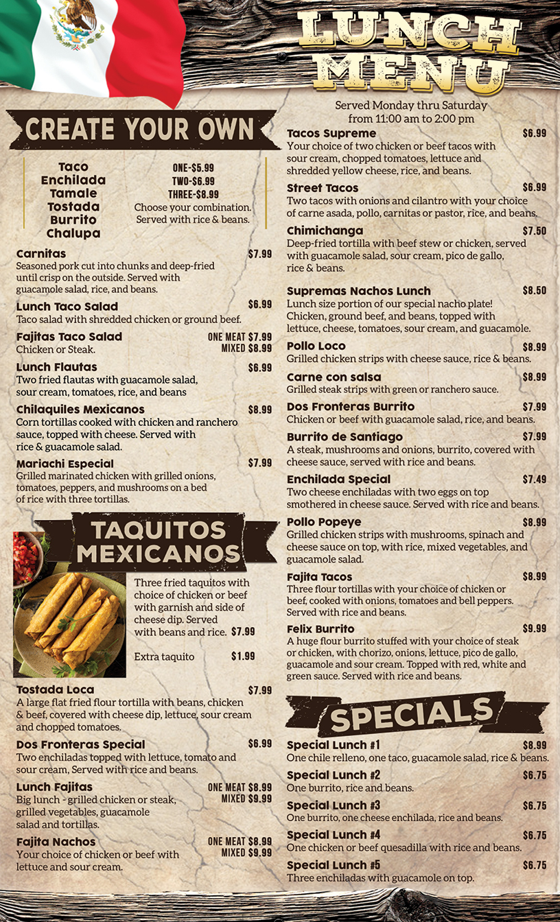 Dos Fronteras Menu Page 2