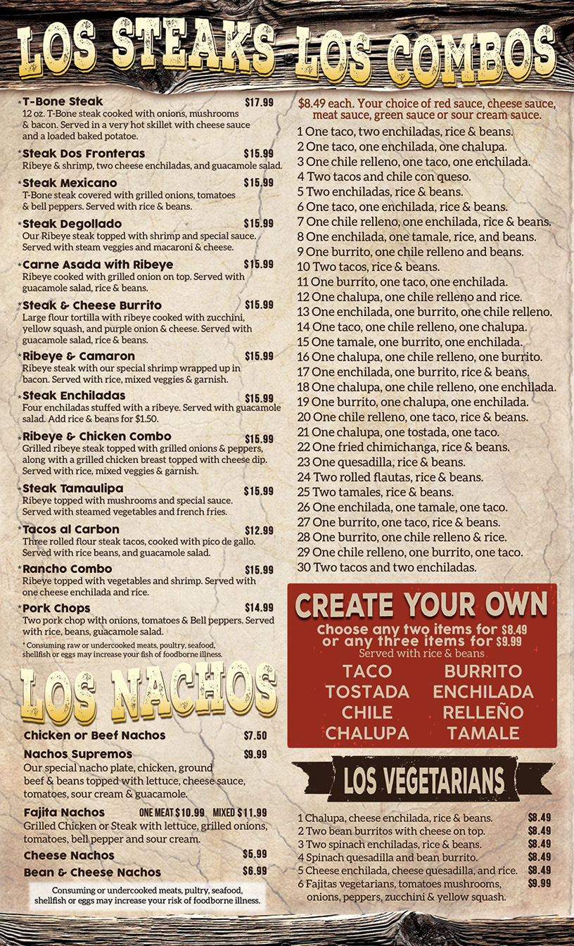 Dos Fronteras Menu Page 3